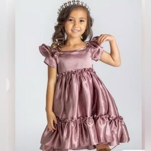 Joyfolie Mia Joy Girls Lorelei Mauve Satin Party Dress Ruffle Trim Size 10